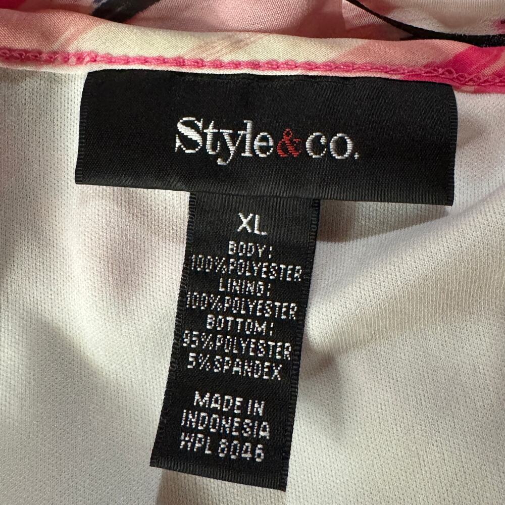 Style & Co X-Large Blouson Top Abstract Lined Flutter Sleeve Pullover Scoop Neck - Picture 7 of 8